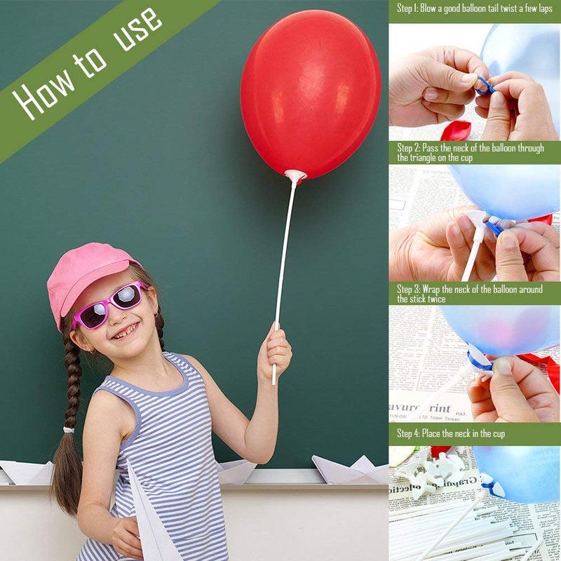 Pllieay 50 Pieces Plastic White Balloon Sticks with Cups for Party, Valentine's Day, Wedding, Anniversary Decoration - Image 5